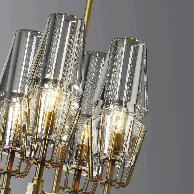 David Glass Round Chandelier Brass - Image 6