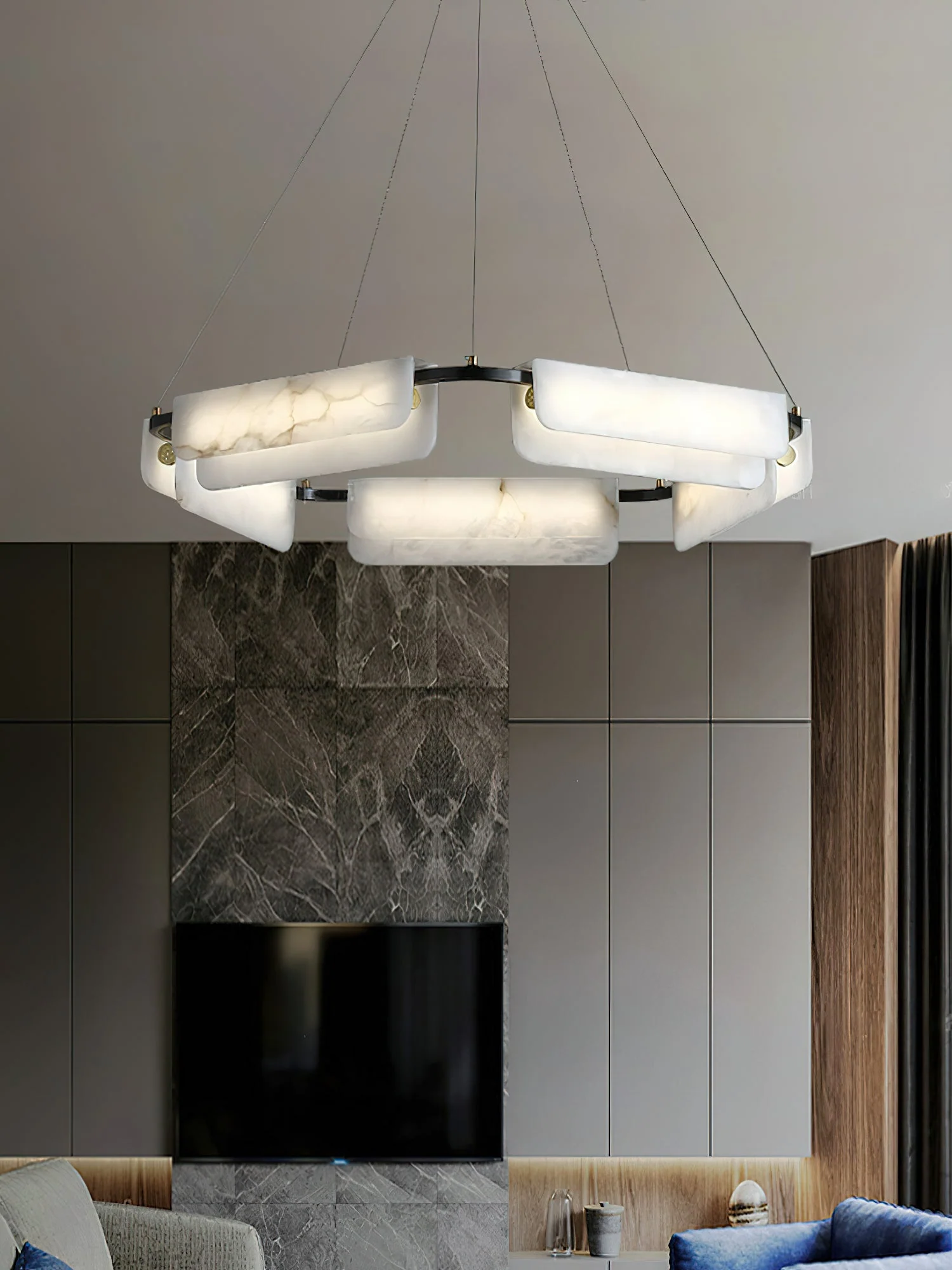 Delphine Round Alabaster Living Room Chandelier - Image 10