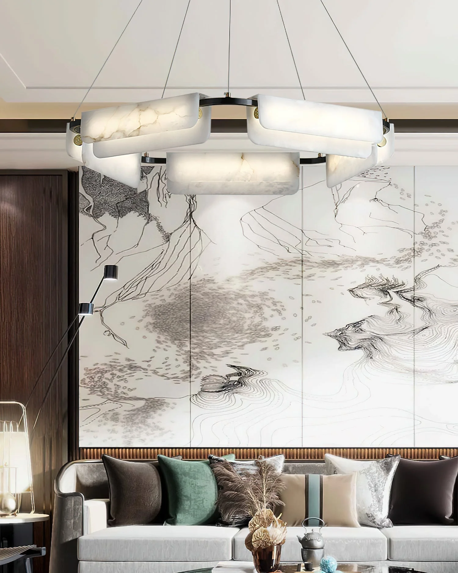 Delphine Round Alabaster Living Room Chandelier - Image 11