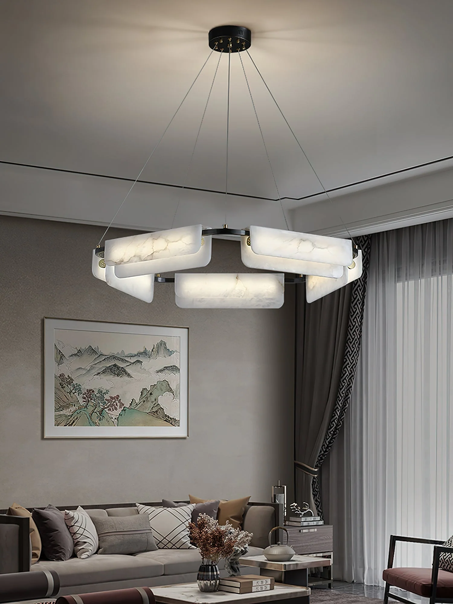 Delphine Round Alabaster Living Room Chandelier - Image 12