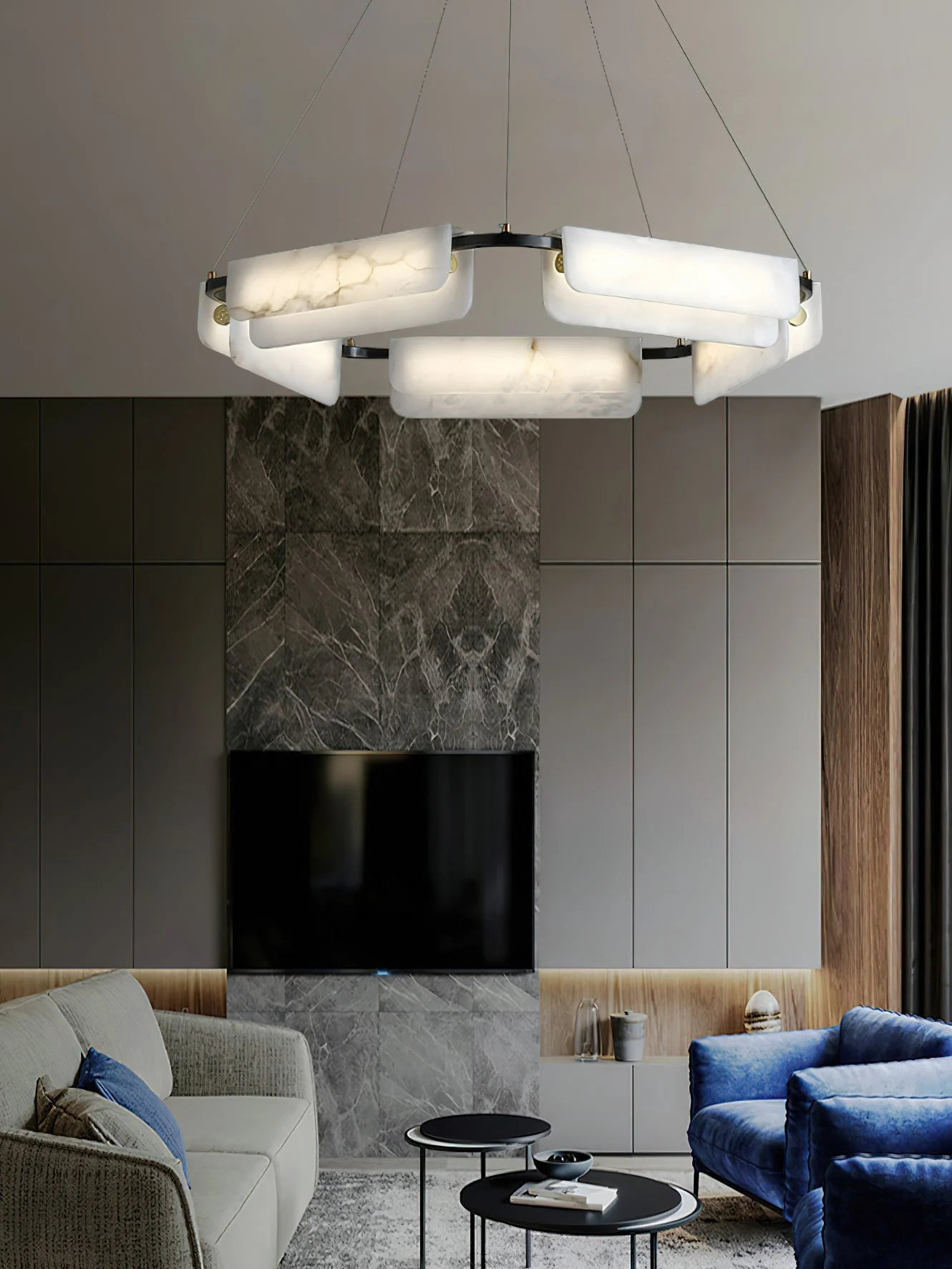 Delphine Round Alabaster Living Room Chandelier - Image 13