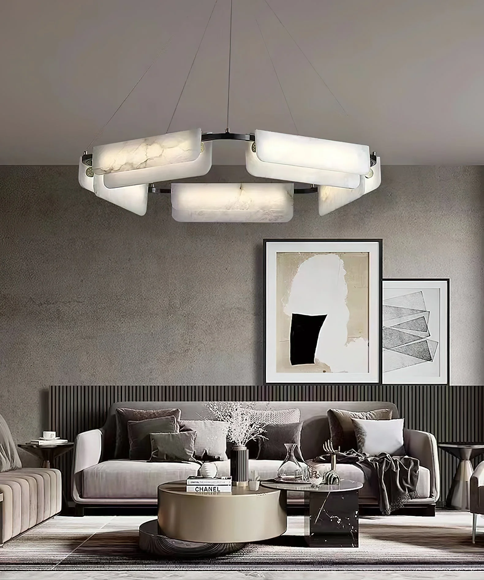 Delphine Round Alabaster Living Room Chandelier - Image 14