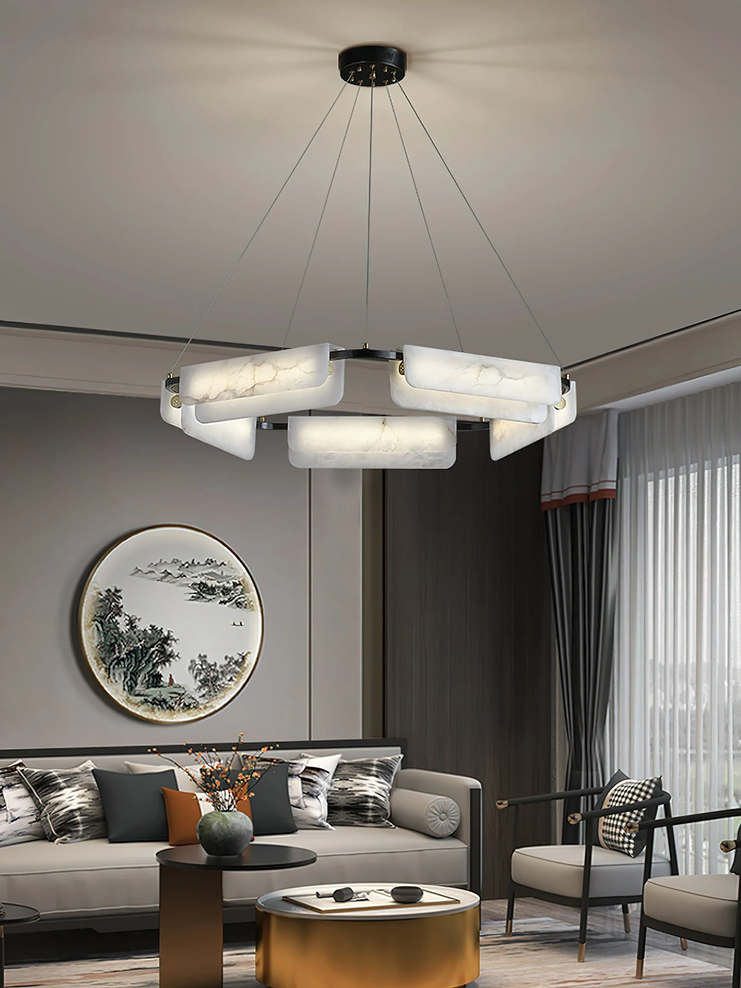 Delphine Round Alabaster Living Room Chandelier - Image 16