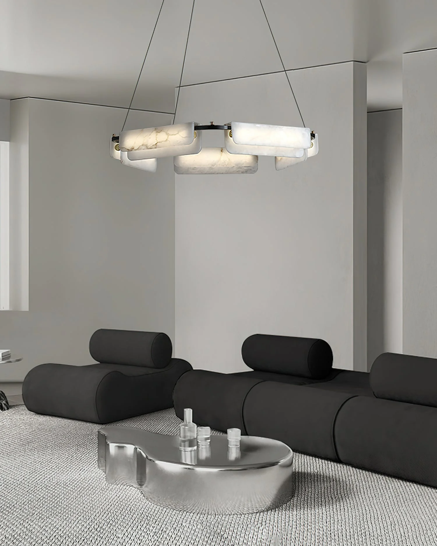 Delphine Round Alabaster Living Room Chandelier - Image 18