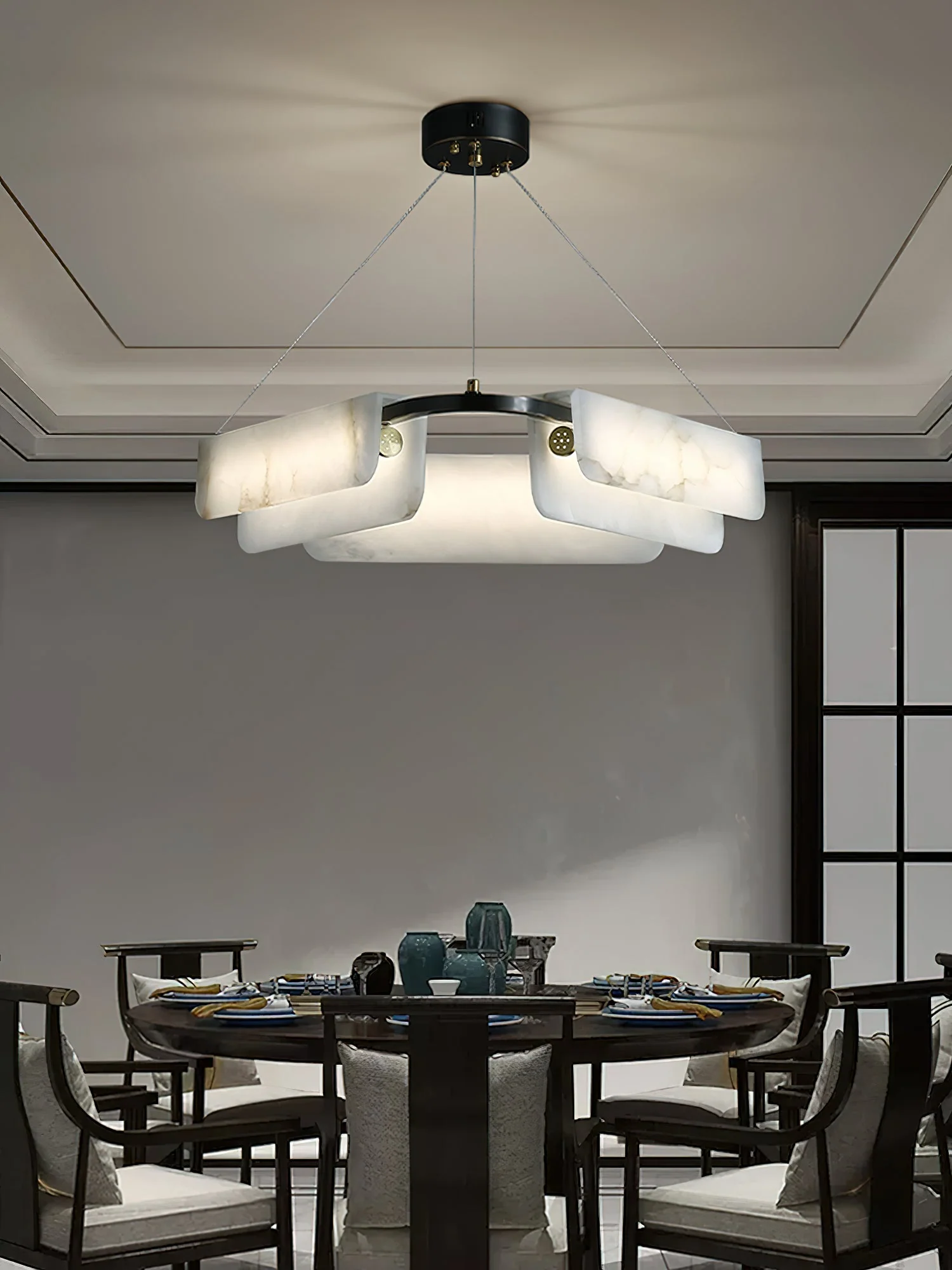 Delphine Round Alabaster Living Room Chandelier - Image 19