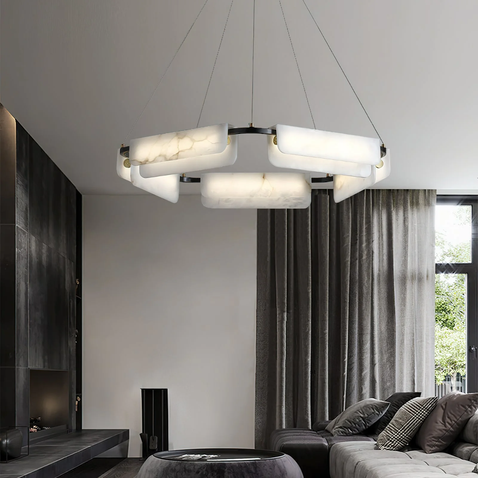 Delphine Round Alabaster Living Room Chandelier - Image 3