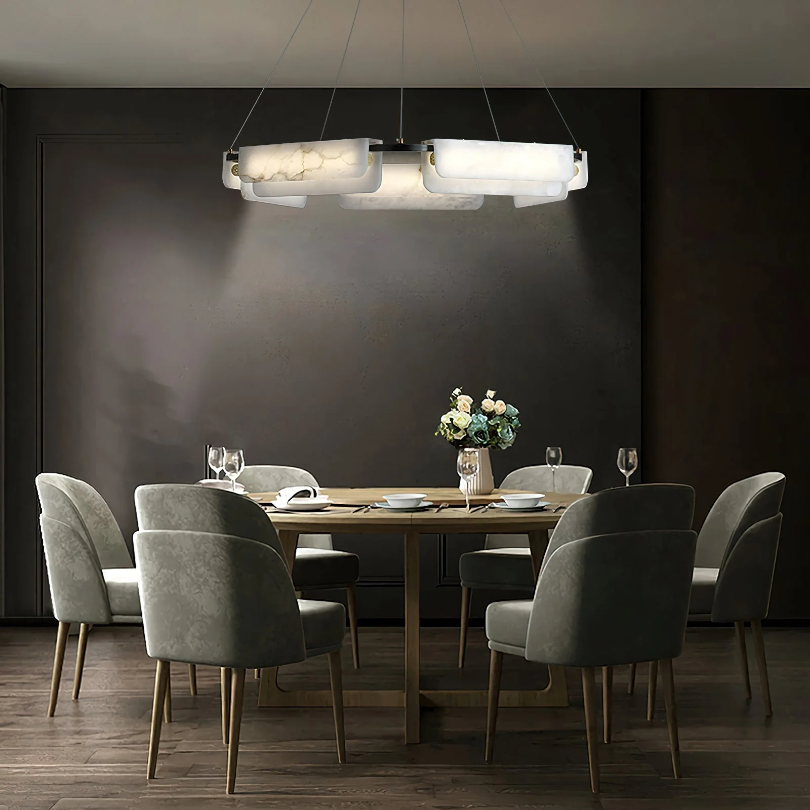 Delphine Round Alabaster Living Room Chandelier - Image 4