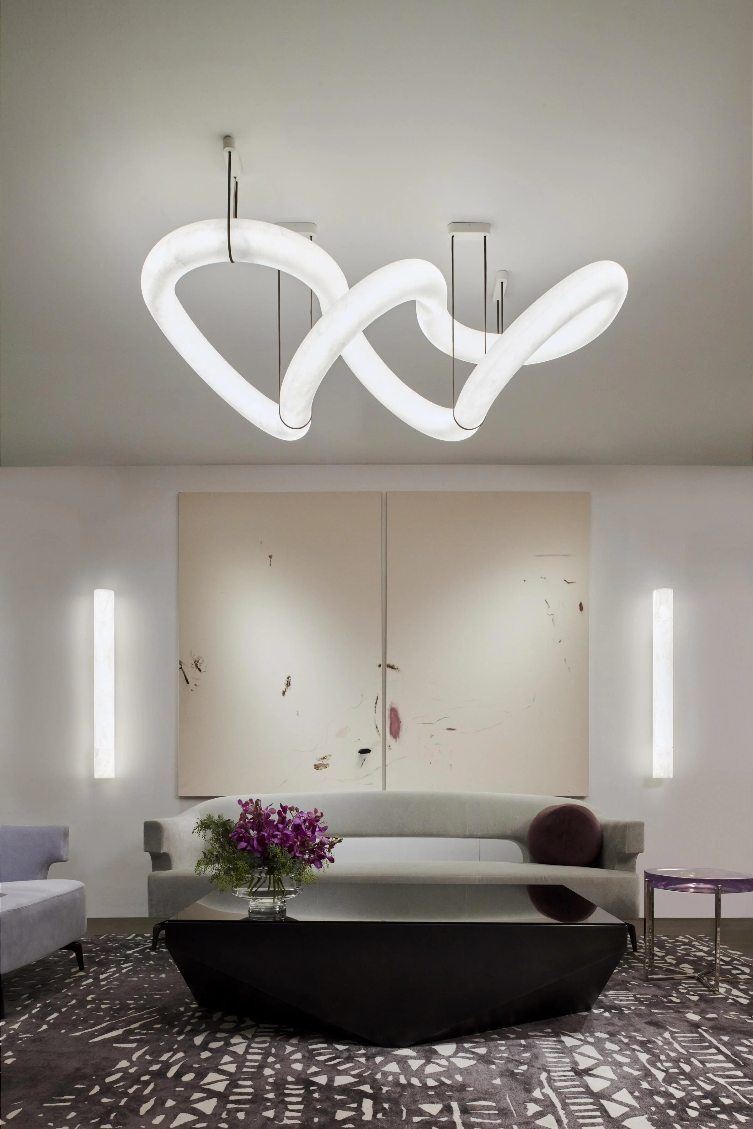 Glacera Designer Inspired Alabaster Chandelier Light For Living Room 35'' 55'' 56'' 70'' 96''W - Image 3