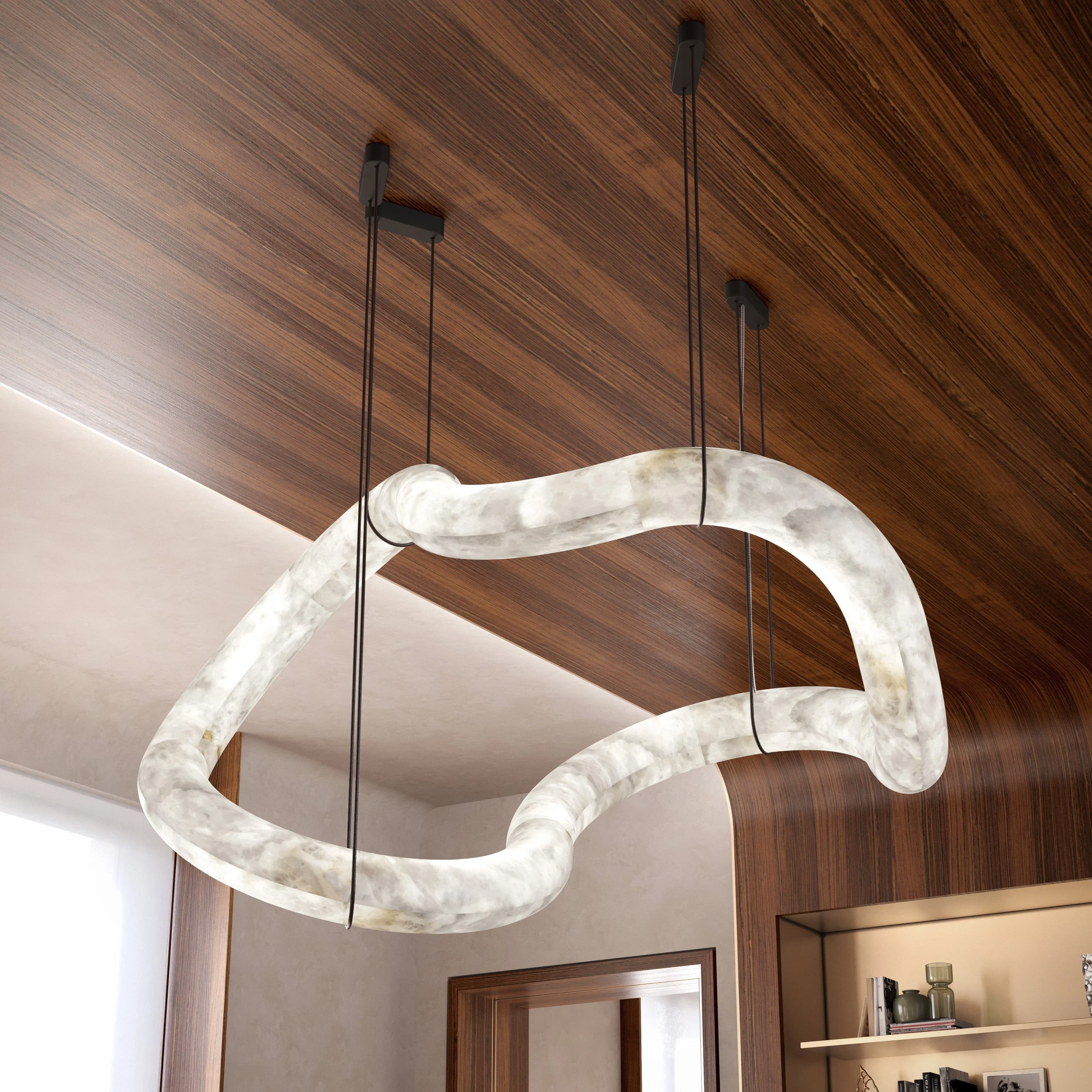 Glacera Designer Inspired Alabaster Chandelier Light For Living Room 35'' 55'' 56'' 70'' 96''W - Image 5