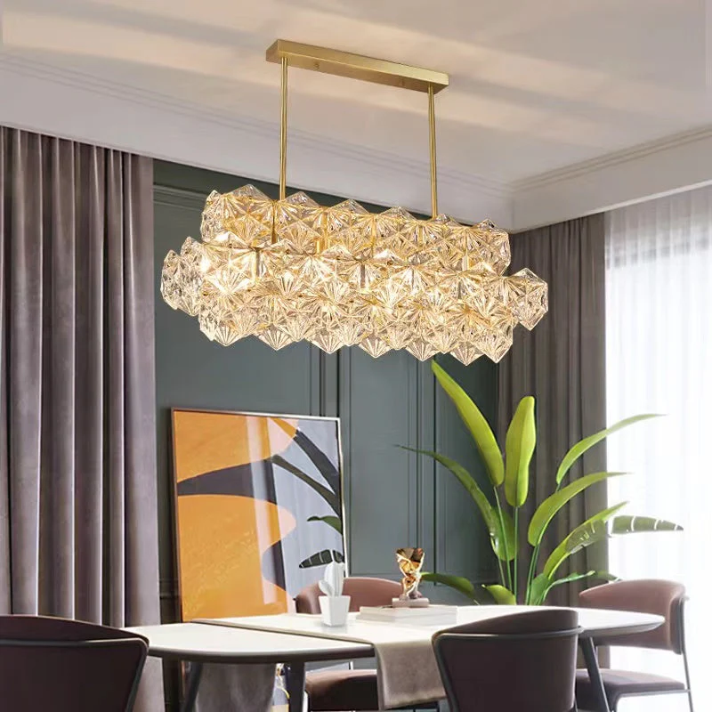 Designer Recommended Modern Rectangle Crystal Pendant Chandelier for Dining Table/Kitchen Island/Bar - Image 2