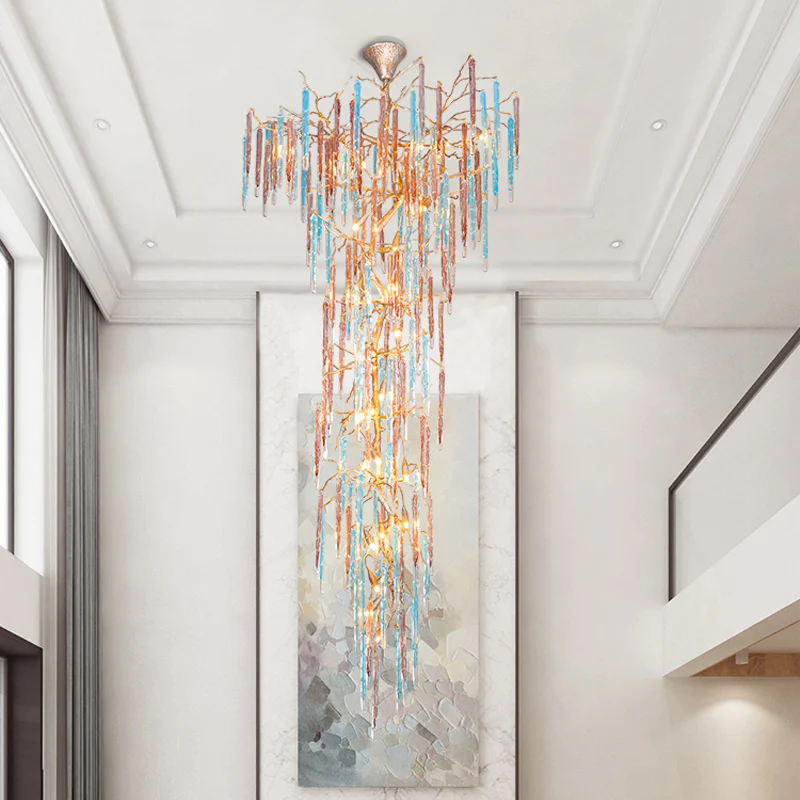 Dora Raindrop Colorful Crystal Branch Staircase Chandelier - Image 2