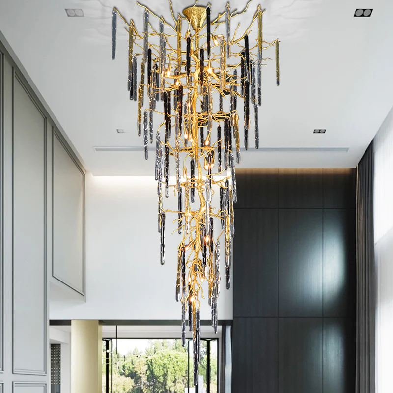 Dora Raindrop Colorful Crystal Branch Staircase Chandelier - Image 3