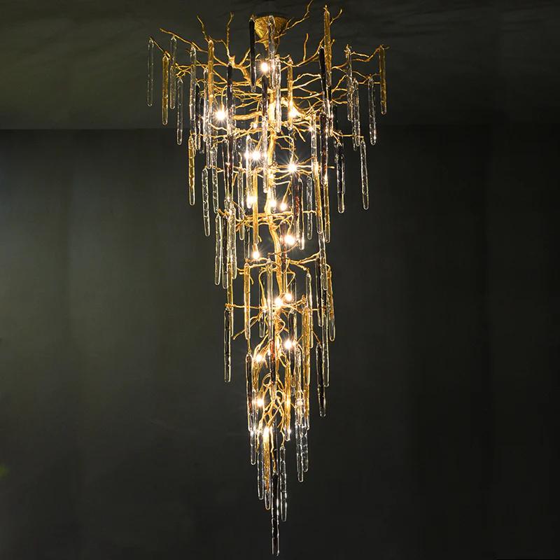 Dora Raindrop Colorful Crystal Branch Staircase Chandelier - Image 4
