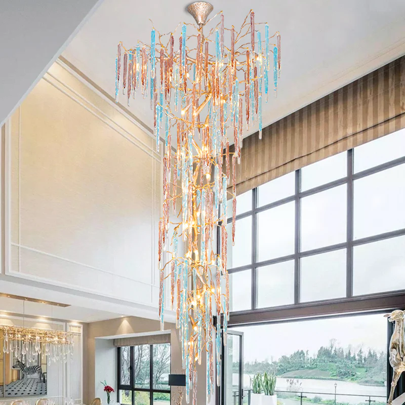Dora Raindrop Colorful Crystal Branch Staircase Chandelier - Image 5
