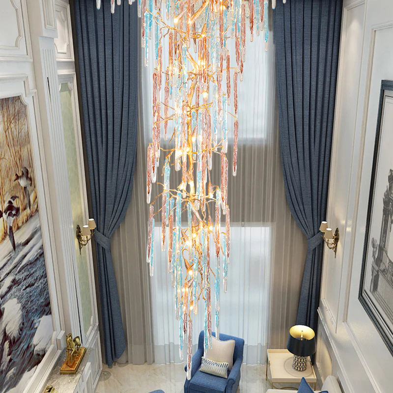Dora Raindrop Colorful Crystal Branch Staircase Chandelier - Image 6