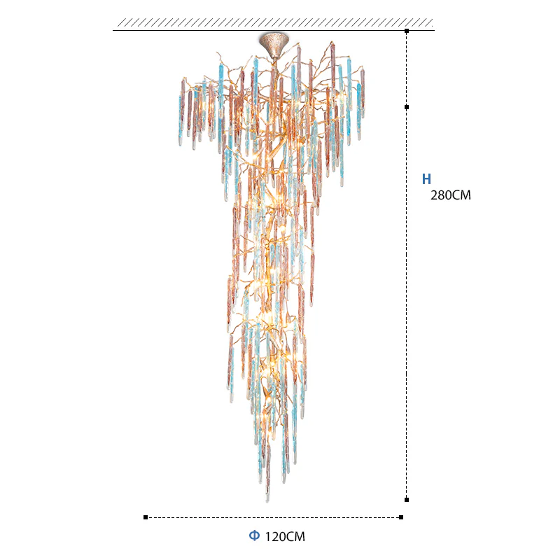 Dora Raindrop Colorful Crystal Branch Staircase Chandelier - Image 7