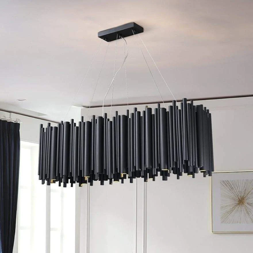 Dore Black Tubular Rectangle Chandelier 32" 40" - Image 2