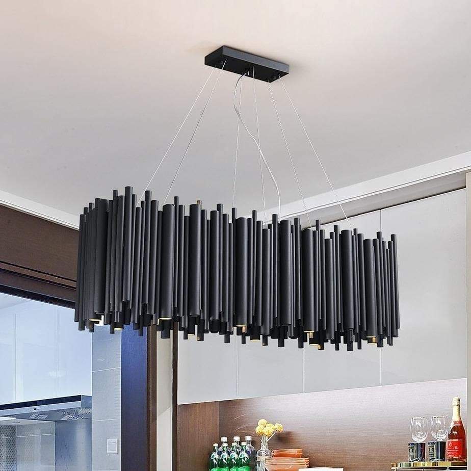 Dore Black Tubular Rectangle Chandelier 32" 40" - Image 3