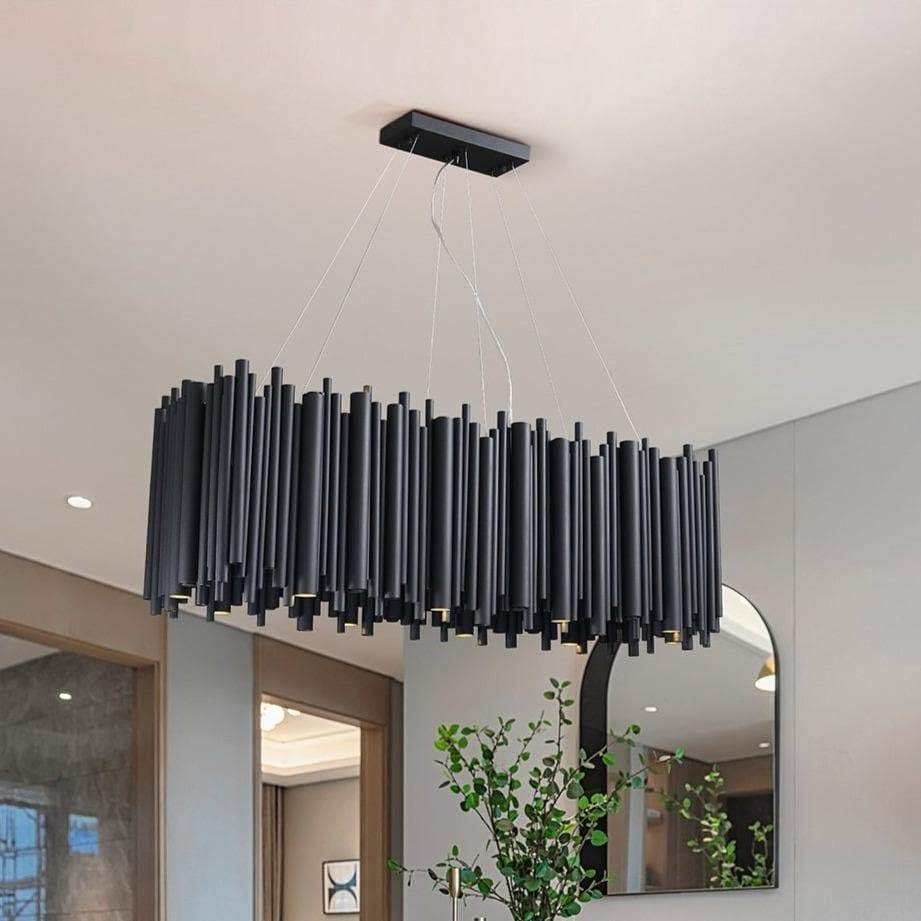 Dore Black Tubular Rectangle Chandelier 32" 40" - Image 4