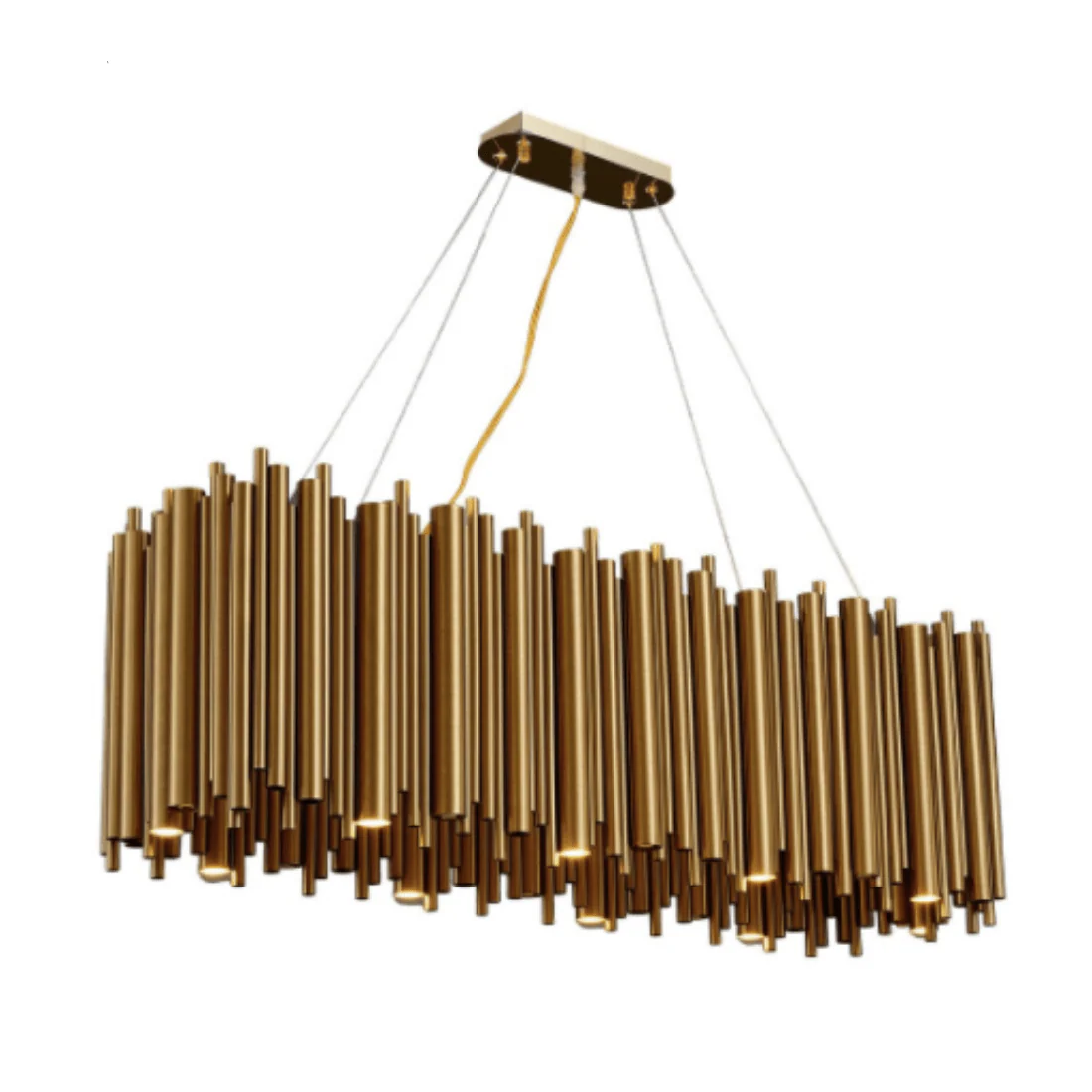 Dore Brass Tubular Rectangle Chandelier 32" 39" - Image 2