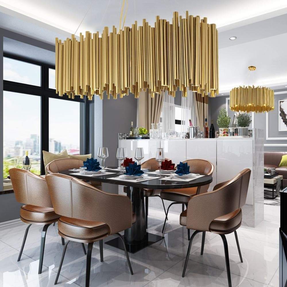 Dore Brass Tubular Rectangle Chandelier 32" 39" - Image 3