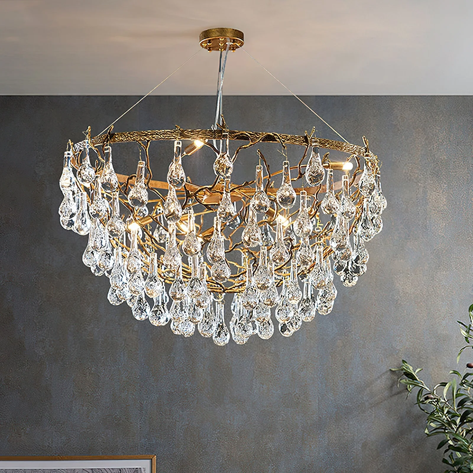 Doris Branch Brass Crystal Chandelier - Image 2