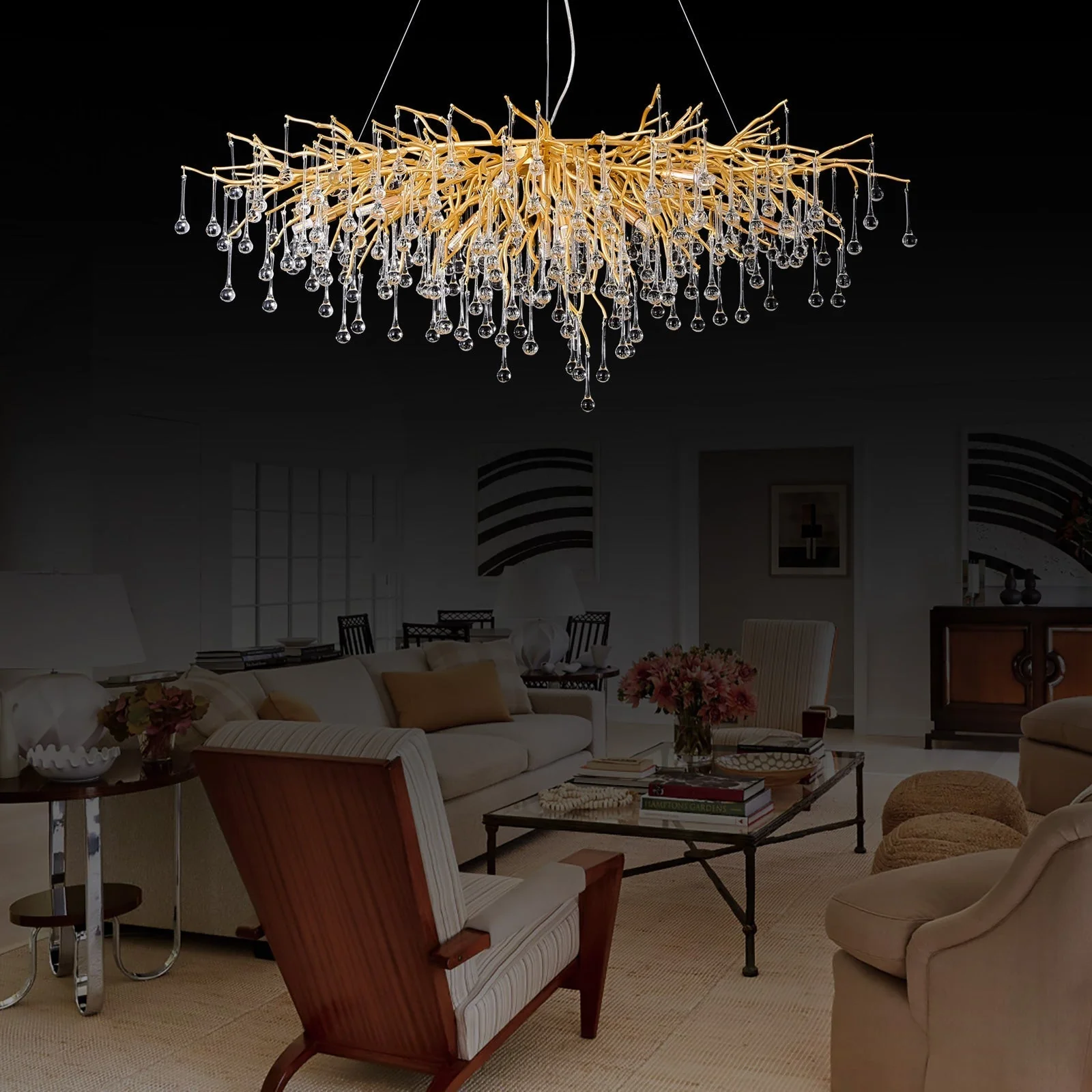 Doris Crystal Rectangular Branch Chandelier L45" - Image 4