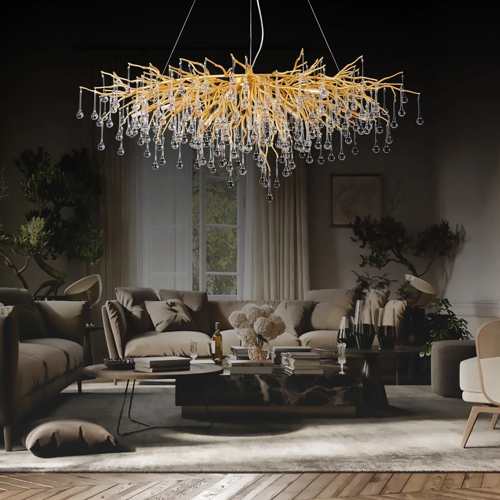 Doris Crystal Rectangular Branch Chandelier L45" - Image 5