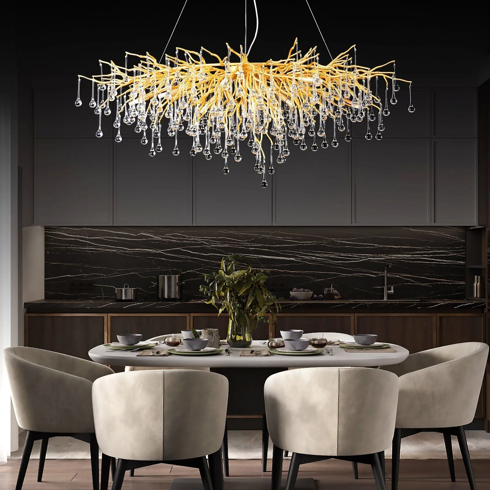 Doris Crystal Rectangular Branch Chandelier L45" - Image 7