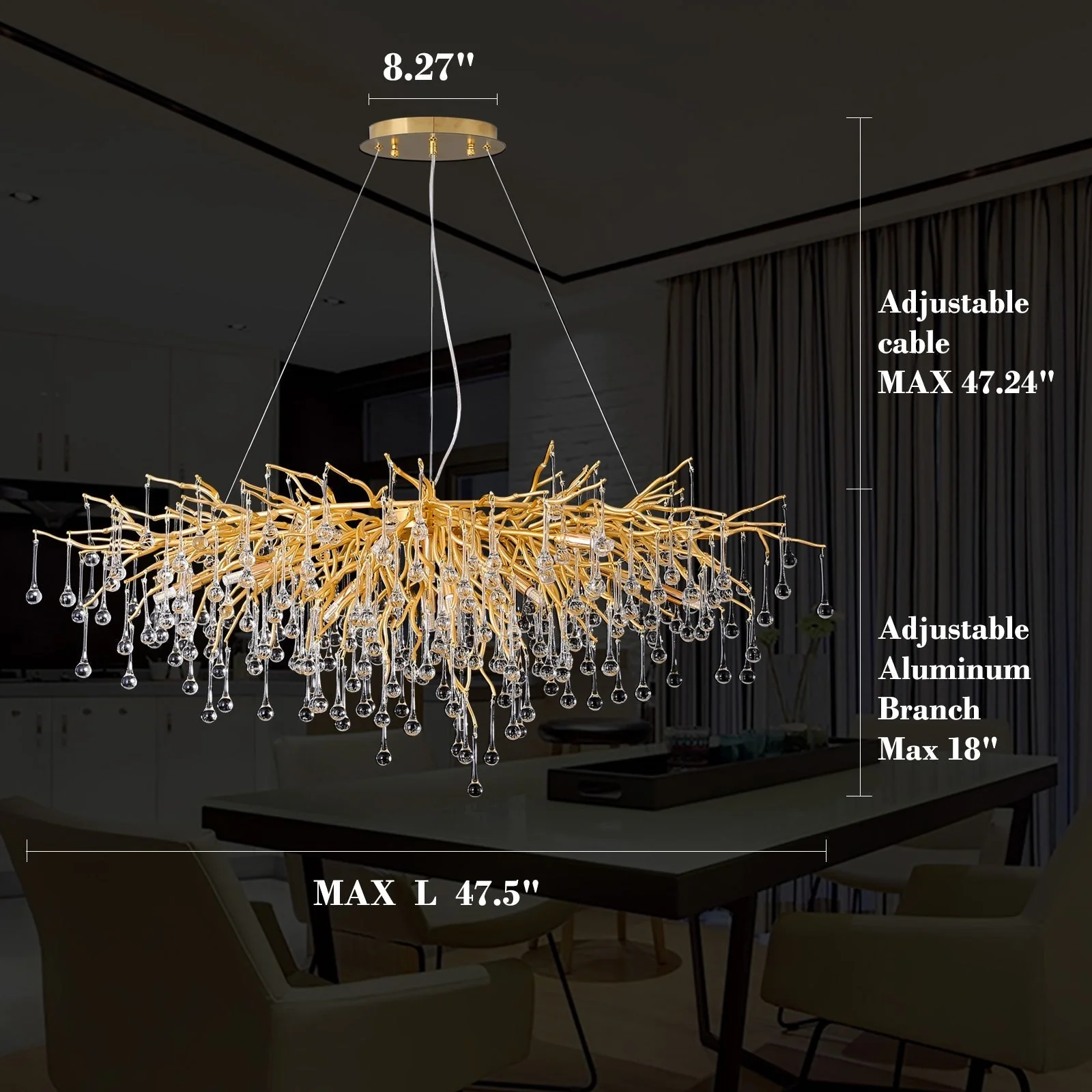 Doris Crystal Rectangular Branch Chandelier L45" - Image 8