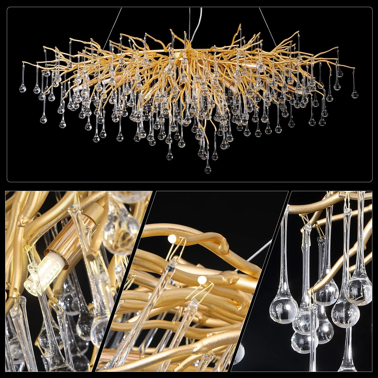 Doris Crystal Rectangular Branch Chandelier L45" - Image 9