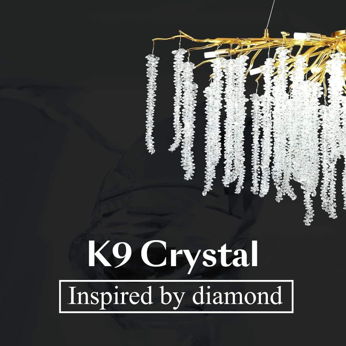 Doris White Crystal Rectangle Branch Chandelier Gold 45"L - Image 6
