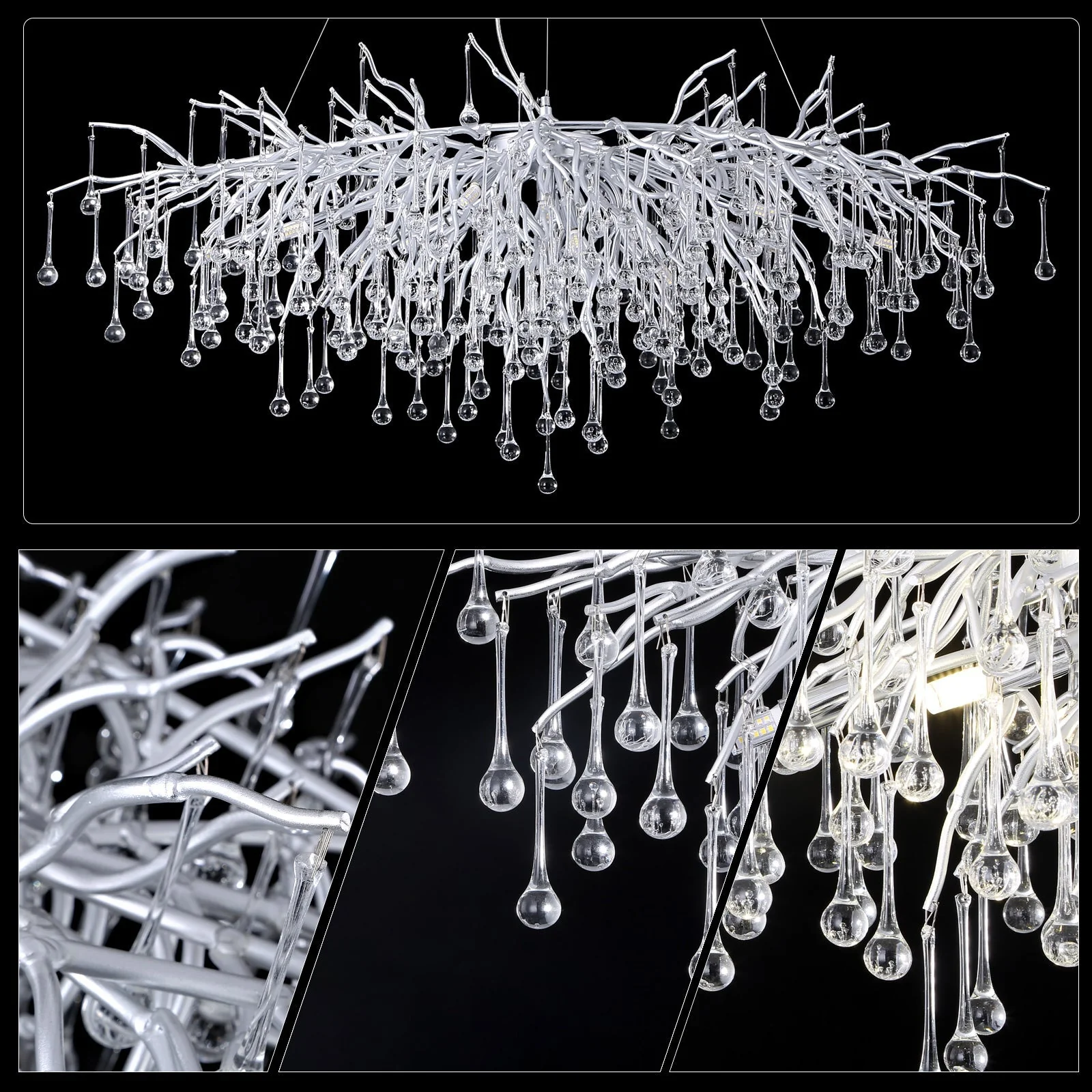 Doris Rectangle Branch Chandelier 45"L Silver - Image 10