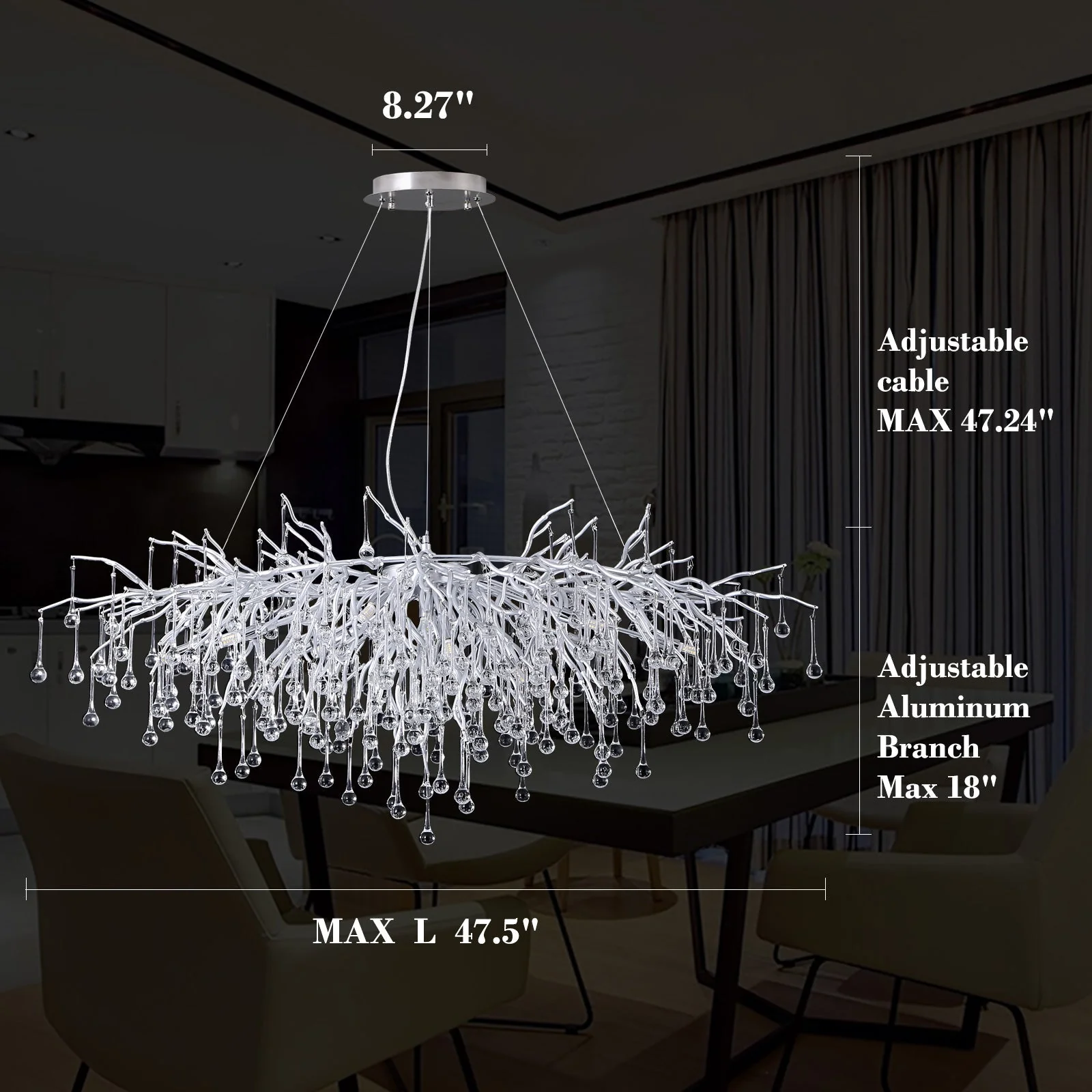 Doris Rectangle Branch Chandelier 45"L Silver - Image 7
