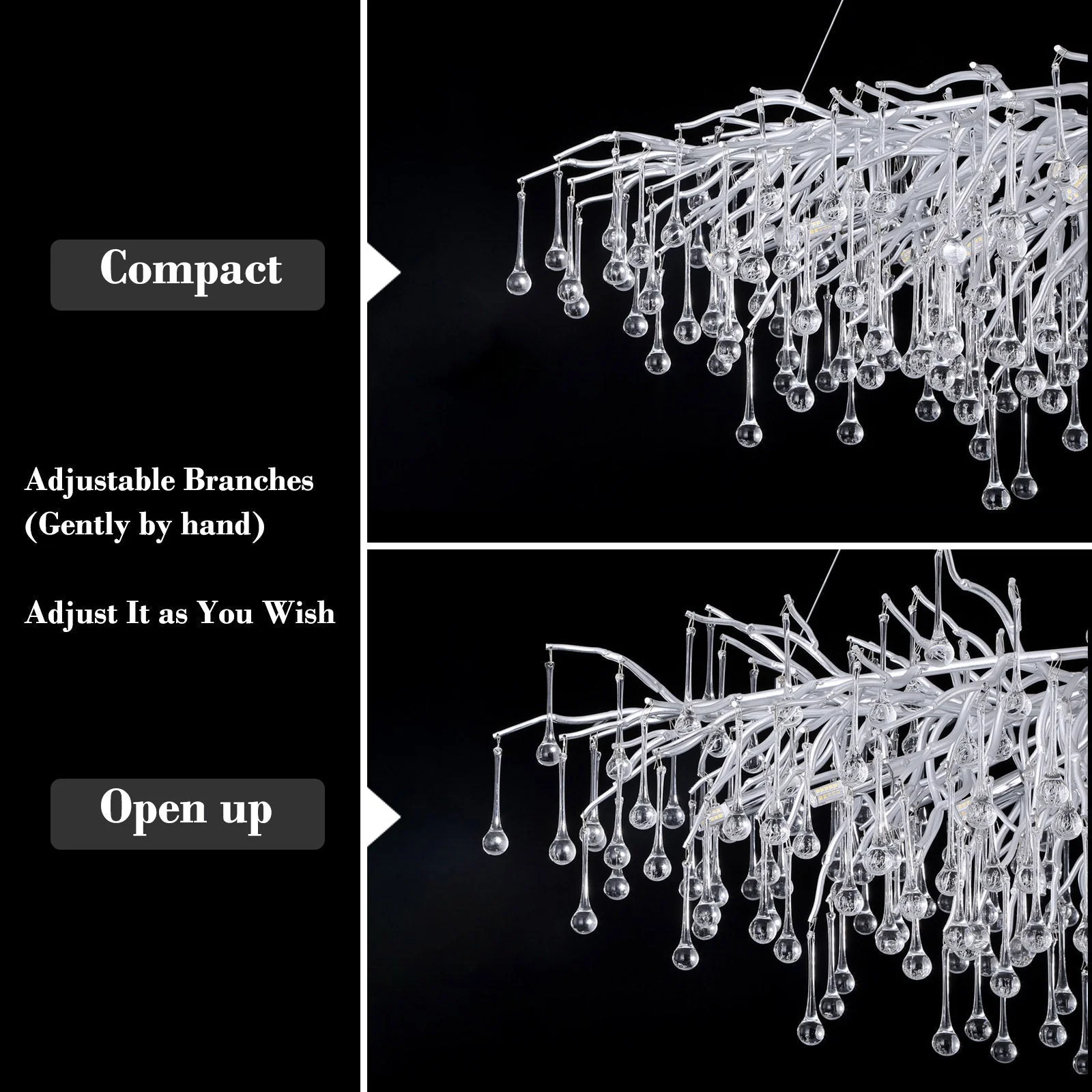 Doris Rectangle Branch Chandelier 45"L Silver - Image 9