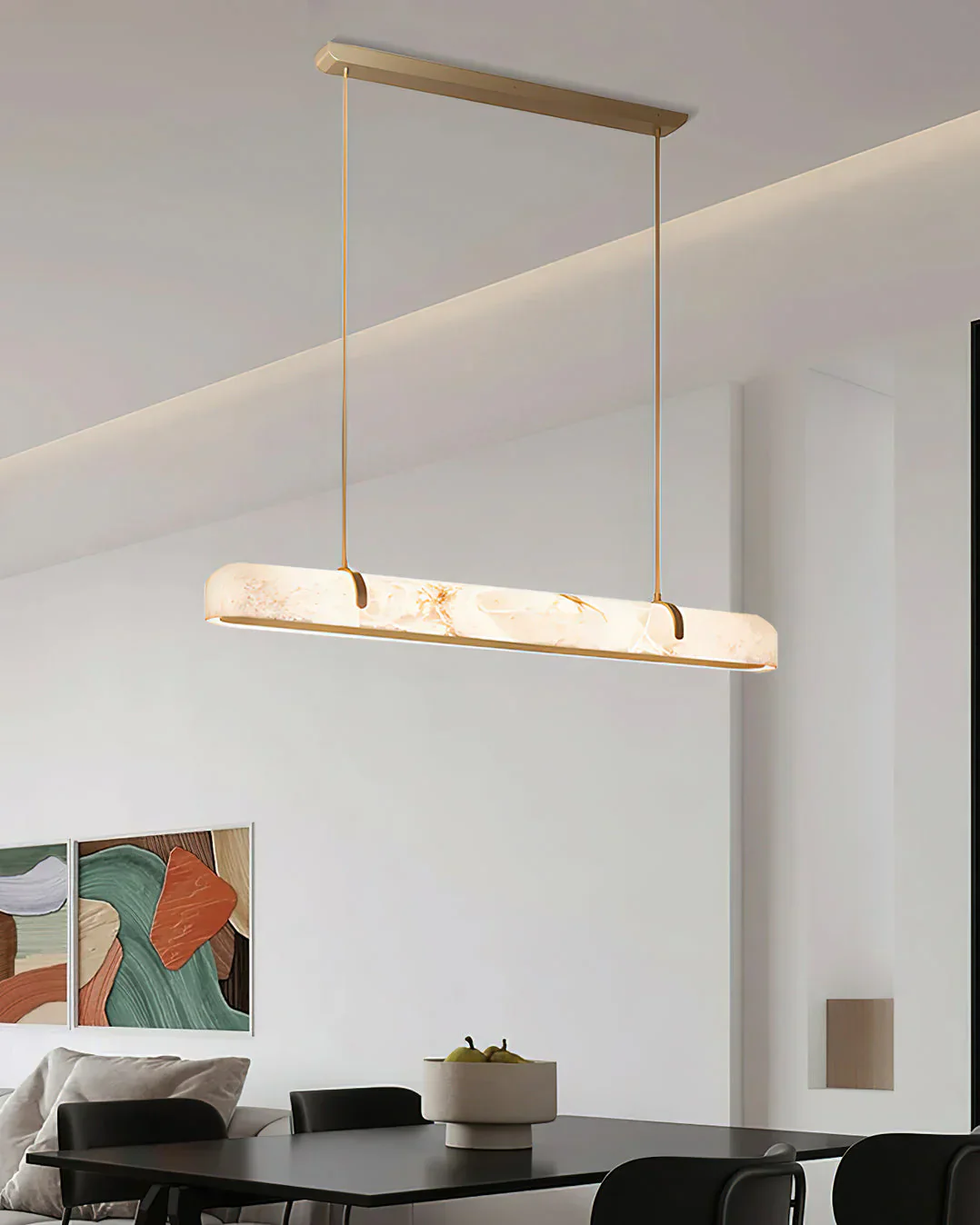 Eamon Linear Alabaster Chandelier, Kitchen Island Pendant Light - Image 3