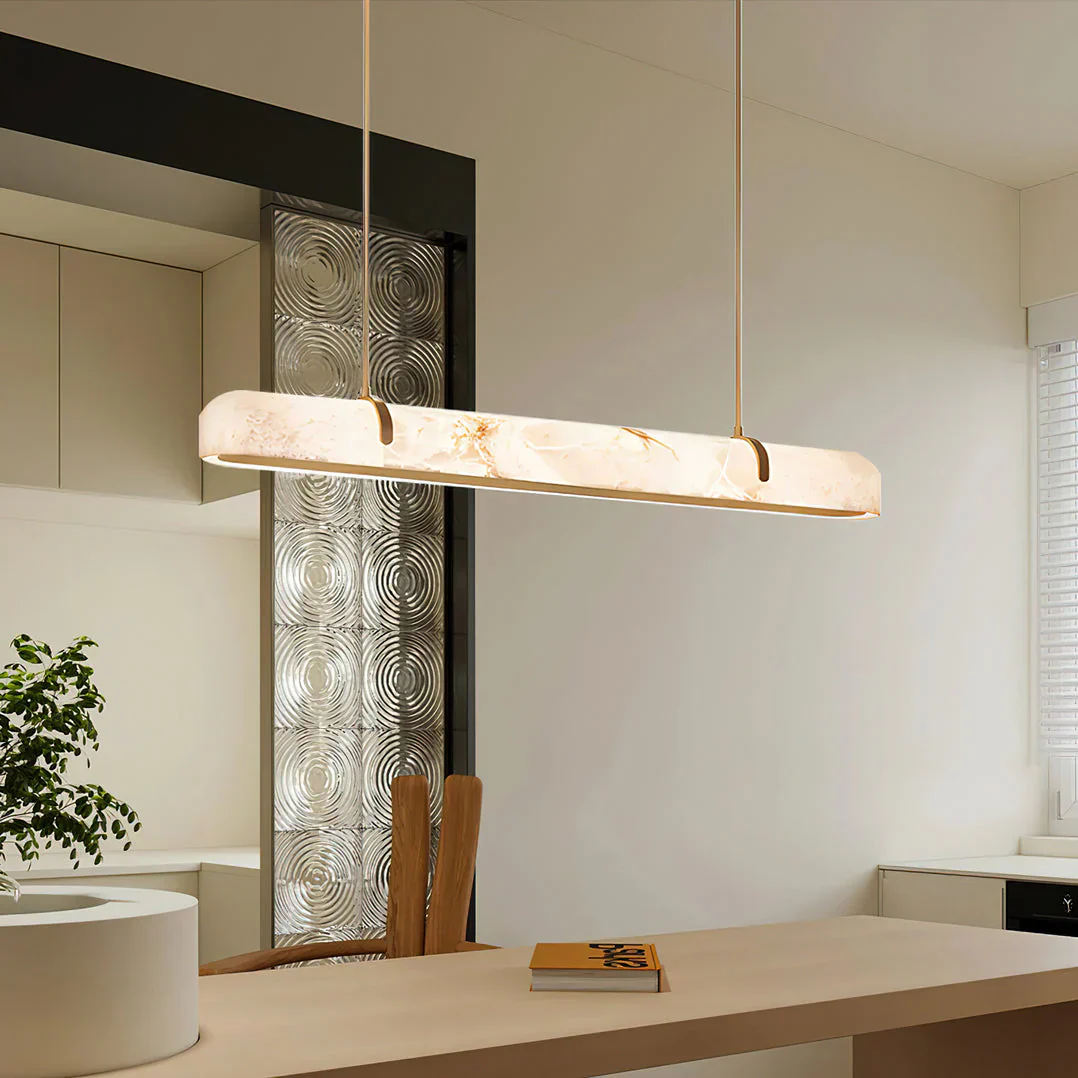 Eamon Linear Alabaster Chandelier, Kitchen Island Pendant Light - Image 4