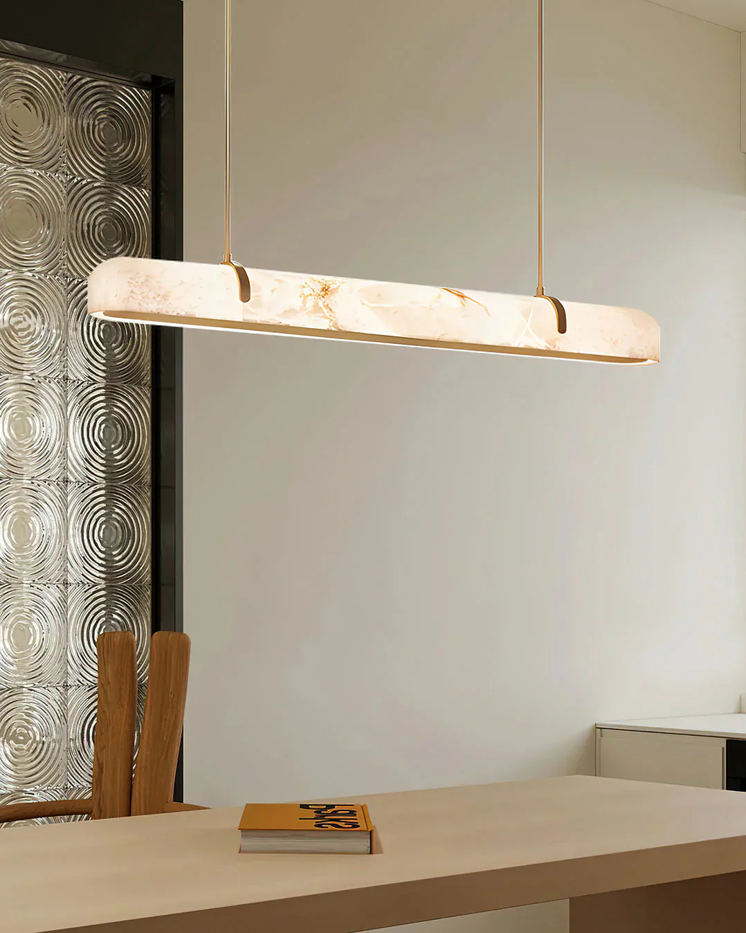 Eamon Linear Alabaster Chandelier, Kitchen Island Pendant Light - Image 5