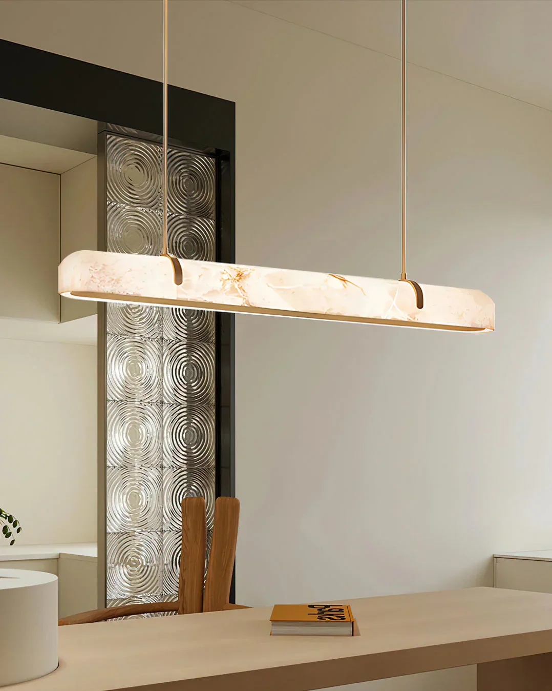 Eamon Linear Alabaster Chandelier, Kitchen Island Pendant Light - Image 6