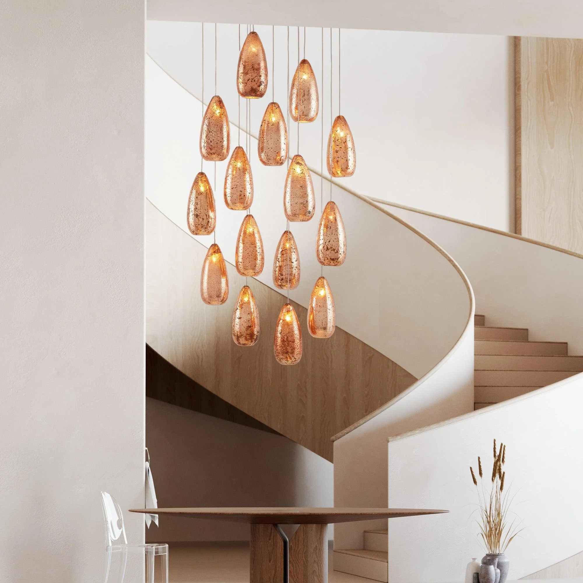 Edda Round Teardrop Mercury Glass Chandelier – 23” & 35” Options - Image 2