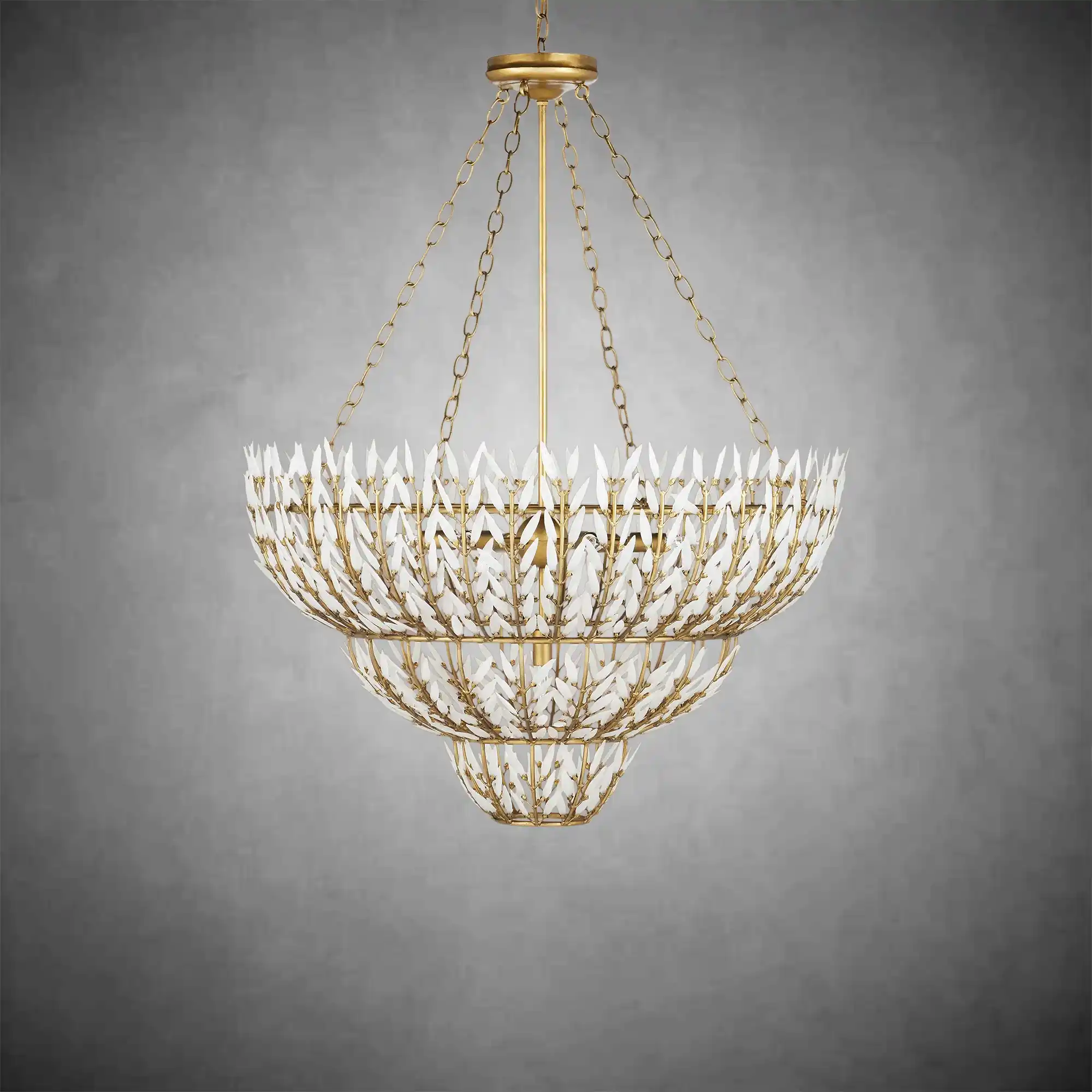 Elegant Morrigan Round Brass-Chained White Glass Chandelier - Image 2