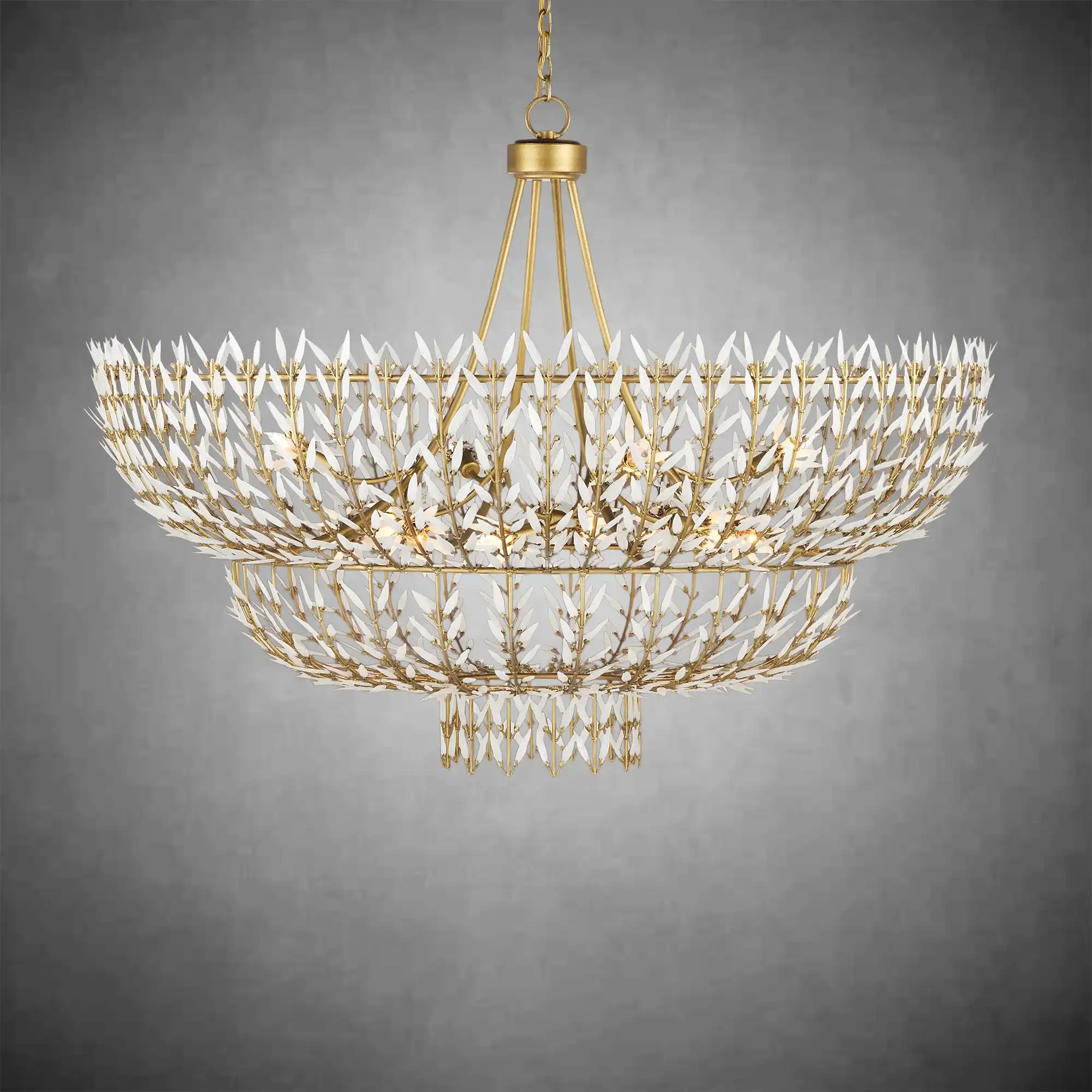 Elegant Morrigan Round Brass-Chained White Glass Chandelier - Image 3