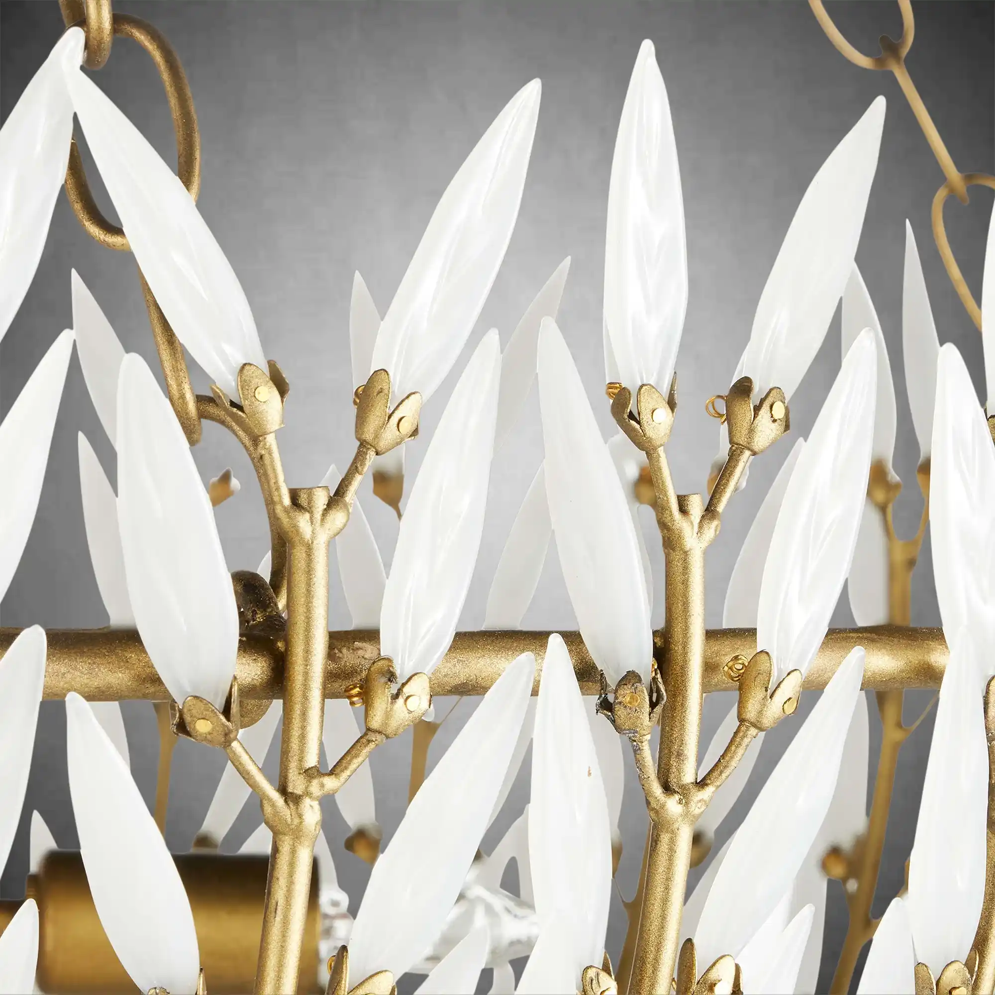 Elegant Morrigan Round Brass-Chained White Glass Chandelier - Image 4