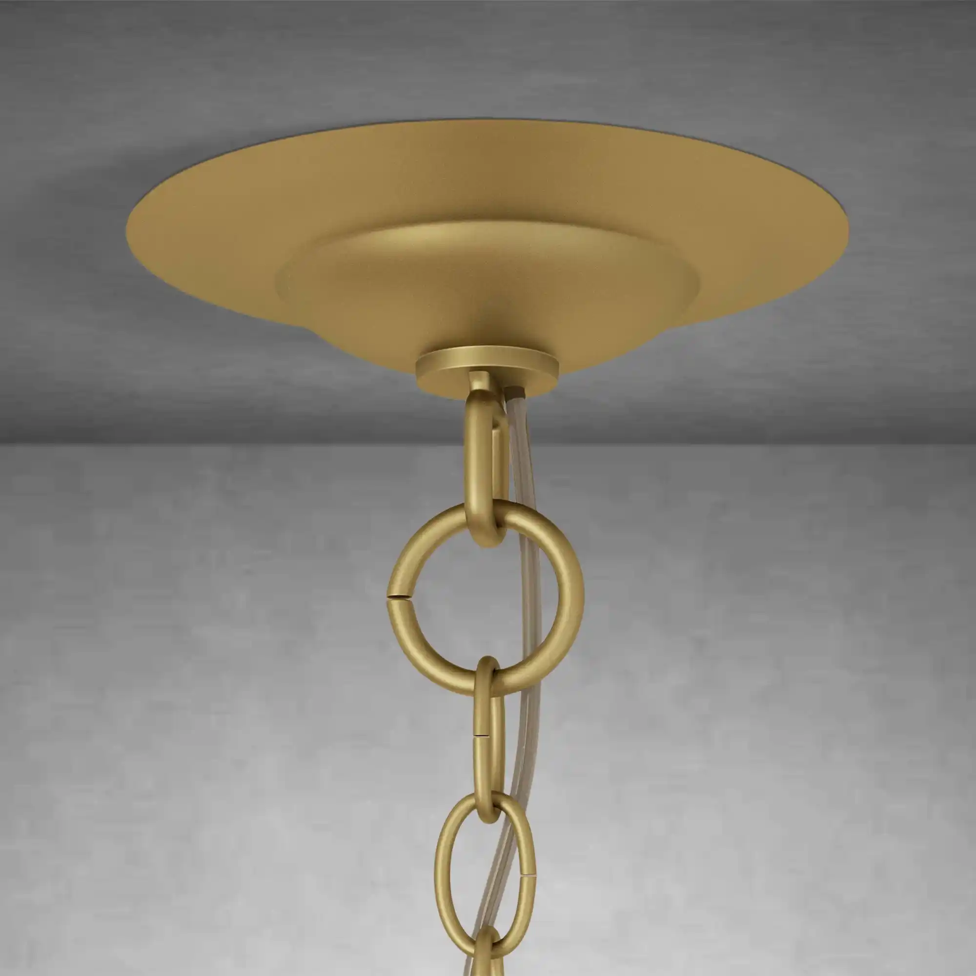 Elegant Morrigan Round Brass-Chained White Glass Chandelier - Image 5