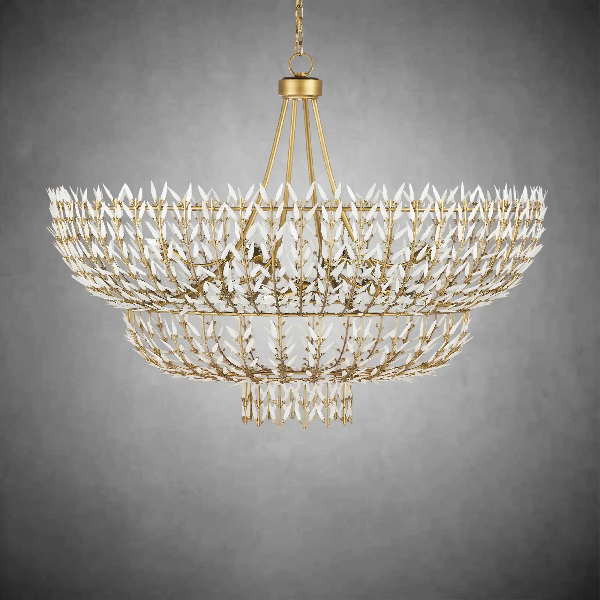 Elegant Morrigan Round Brass-Chained White Glass Chandelier - Image 6