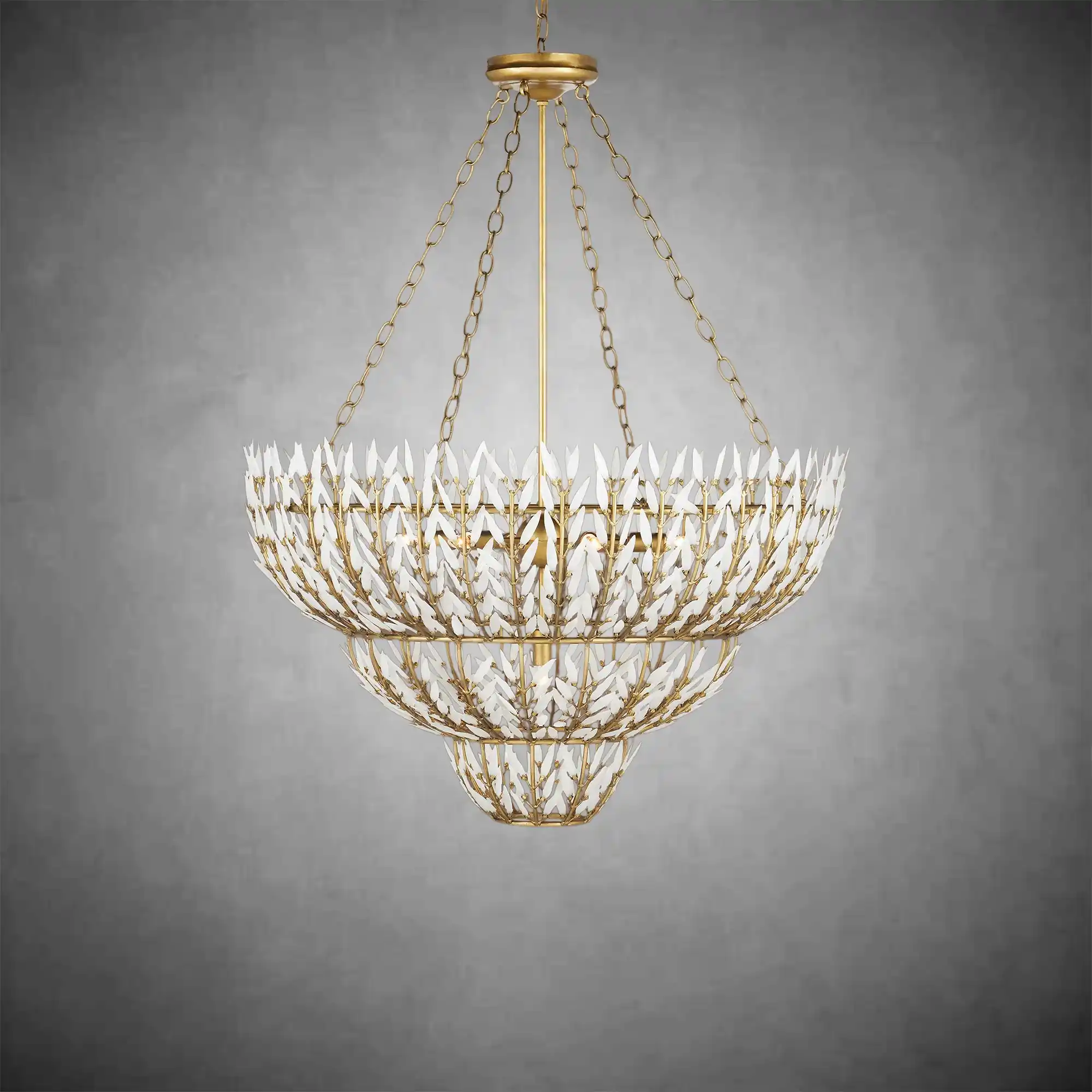 Elegant Morrigan Round Brass-Chained White Glass Chandelier - Image 8