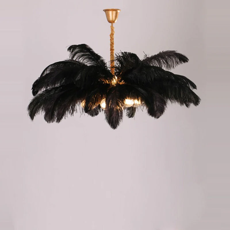 Elva Brass Palm Tree Feather Chandelier - Image 10