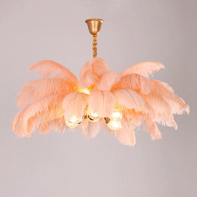 Elva Brass Palm Tree Feather Chandelier - Image 11