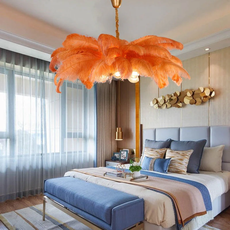 Elva Brass Palm Tree Feather Chandelier - Image 2