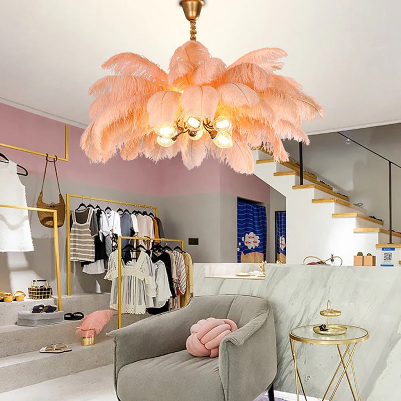 Elva Brass Palm Tree Feather Chandelier - Image 4